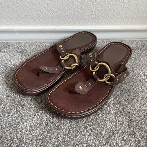 Yellow Box Thong Sandals Womens Sz 8 Arouse Brown Leather Gold Metal Flip Flops